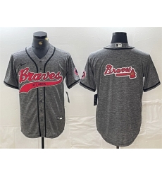 Men Atlanta Braves Gray Team Big Logo Cool Base With Patch Stitched Baseball Jersey