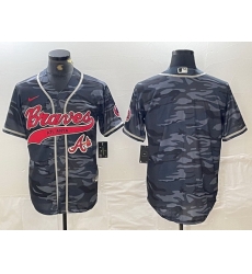 Men Atlanta Braves Gray Team Cool Base With Patch Stitched Baseball Jersey 2