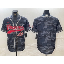 Men Atlanta Braves Gray Team Cool Base With Patch Stitched Baseball Jersey 2