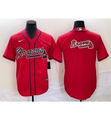Men Atlanta Braves Red Team Big Logo Cool Base Stitched Baseball Jersey