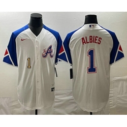 Mens Atlanta Braves #1 Ozzie Albies Number White 2023 City Connect Cool Base Stitched Jersey