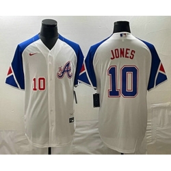 Mens Atlanta Braves #10 Chipper Jones Number White 2023 City Connect Cool Base Stitched Jersey