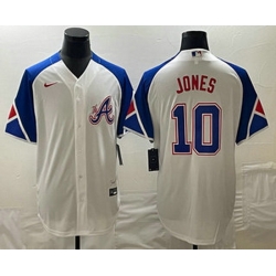 Men's Atlanta Braves #10 Chipper Jones White 2023 City Connect Cool Base Stitched Jersey