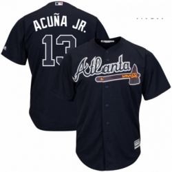 Mens Atlanta Braves 13 Ronald Acua Jr Majestic Navy Alternate Official Cool Base Player Jersey 