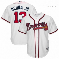 Mens Atlanta Braves 13 Ronald Acua Jr Majestic White Official Cool Base Player Jersey 