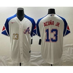 Men's Atlanta Braves #13 Ronald Acuna Jr Number White 2023 City Connect Cool Base Stitched Jersey