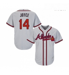 Mens Atlanta Braves 14 Matt Joyce Replica Grey Road Cool Base Baseball Jersey 