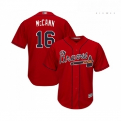 Mens Atlanta Braves 16 Brian McCann Replica Red Alternate Cool Base Baseball Jersey 