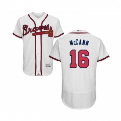 Mens Atlanta Braves 16 Brian McCann White Home Flex Base Authentic Collection Baseball Jersey