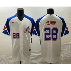 Mens Atlanta Braves #28 Matt Olson Number White 2023 City Connect Cool Base Stitched Jersey