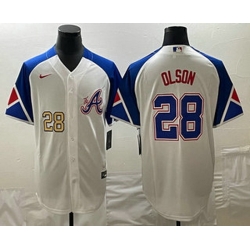 Men's Atlanta Braves #28 Matt Olson Number White 2023 City Connect Cool Base Stitched Jerseys