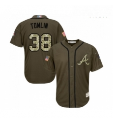 Mens Atlanta Braves 38 Josh Tomlin Authentic Green Salute to Service Baseball Jersey 
