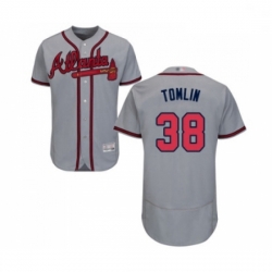 Mens Atlanta Braves 38 Josh Tomlin Grey Road Flex Base Authentic Collection Baseball Jersey