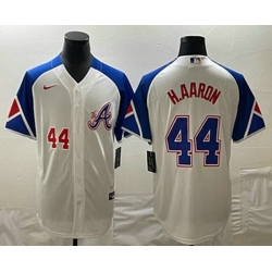 Men's Atlanta Braves #44 Hank Aaron Number White 2023 City Connect Cool Base Stitched Jersey