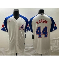 Men's Atlanta Braves #44 Hank Aaron White 2023 City Connect Cool Base Stitched Jersey