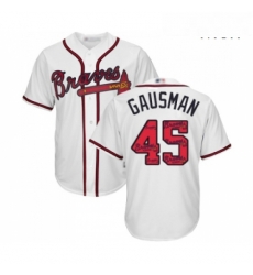 Mens Atlanta Braves 45 Kevin Gausman Authentic White Team Logo Fashion Cool Base Baseball Jersey 