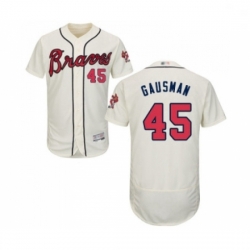 Mens Atlanta Braves 45 Kevin Gausman Cream Alternate Flex Base Authentic Collection Baseball Jersey