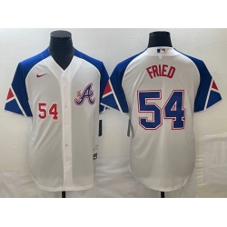 Men's Atlanta Braves #54 Max Fried Number White 2023 City Connect Cool Base Stitched Jersey1