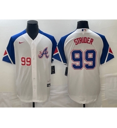 Men's Atlanta Braves #99 Spencer Strider Number White 2023 City Connect Cool Base Stitched Jerseys
