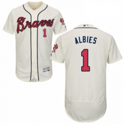 Mens Majestic Atlanta Braves 1 Ozzie Albies Cream Alternate Flex Base Authentic Collection MLB Jersey