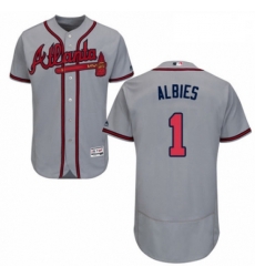 Mens Majestic Atlanta Braves 1 Ozzie Albies Grey Road Flex Base Authentic Collection MLB Jersey