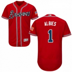 Mens Majestic Atlanta Braves 1 Ozzie Albies Red Alternate Flex Base Authentic Collection MLB Jersey