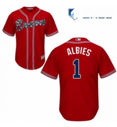 Mens Majestic Atlanta Braves 1 Ozzie Albies Replica Red Alternate Cool Base MLB Jersey 