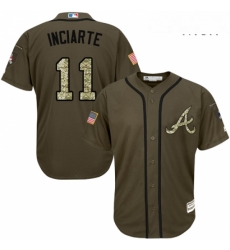 Mens Majestic Atlanta Braves 11 Ender Inciarte Authentic Green Salute to Service MLB Jersey 