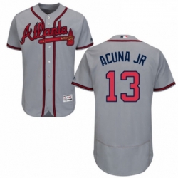 Mens Majestic Atlanta Braves 13 Ronald Acuna Jr Grey Road Flex Base Authentic Collection MLB Jersey