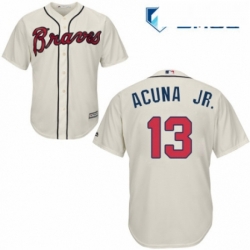 Mens Majestic Atlanta Braves 13 Ronald Acuna Jr Replica Cream Alternate 2 Cool Base MLB Jersey 