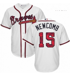 Mens Majestic Atlanta Braves 15 Sean Newcomb Authentic White Team Logo Fashion Cool Base MLB Jersey 