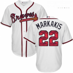 Mens Majestic Atlanta Braves 22 Nick Markakis Authentic White Team Logo Fashion Cool Base MLB Jersey