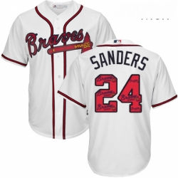 Mens Majestic Atlanta Braves 24 Deion Sanders Authentic White Team Logo Fashion Cool Base MLB Jersey