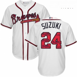 Mens Majestic Atlanta Braves 24 Kurt Suzuki Authentic White Team Logo Fashion Cool Base MLB Jersey