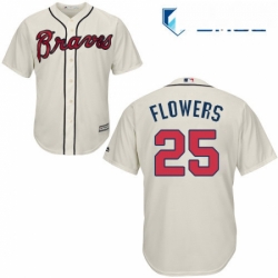 Mens Majestic Atlanta Braves 25 Tyler Flowers Replica Cream Alternate 2 Cool Base MLB Jersey