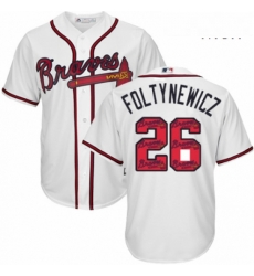Mens Majestic Atlanta Braves 26 Mike Foltynewicz Authentic White Team Logo Fashion Cool Base MLB Jersey 