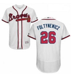 Mens Majestic Atlanta Braves 26 Mike Foltynewicz White Home Flex Base Authentic Collection MLB Jersey