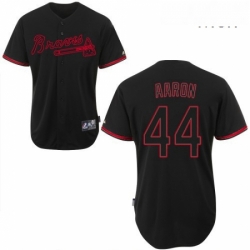 Mens Majestic Atlanta Braves 44 Hank Aaron Replica Black Fashion MLB Jersey