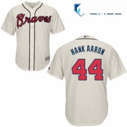 Mens Majestic Atlanta Braves 44 Hank Aaron Replica Cream Alternate 2 Cool Base MLB Jersey