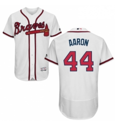 Mens Majestic Atlanta Braves 44 Hank Aaron White Home Flex Base Authentic Collection MLB Jersey