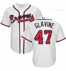 Mens Majestic Atlanta Braves 47 Tom Glavine Authentic White Team Logo Fashion Cool Base MLB Jersey