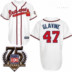 Mens Majestic Atlanta Braves 47 Tom Glavine Authentic White w75th Anniversary Commemorative Patch MLB Jersey