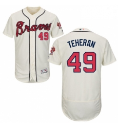 Mens Majestic Atlanta Braves 49 Julio Teheran Cream Alternate Flex Base Authentic Collection MLB Jersey
