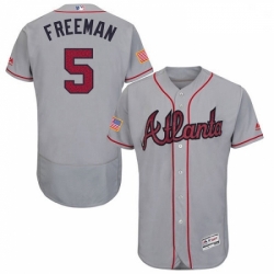 Mens Majestic Atlanta Braves 5 Freddie Freeman Grey Fashion Stars Stripes Flex Base MLB Jersey