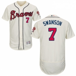 Mens Majestic Atlanta Braves 7 Dansby Swanson Cream Flexbase Authentic Collection MLB Jersey
