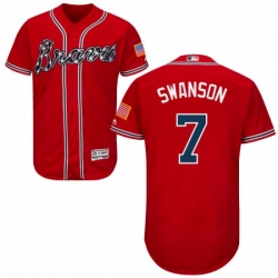 Mens Majestic Atlanta Braves 7 Dansby Swanson Red Flexbase Authentic Collection MLB Jersey