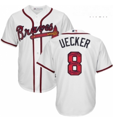 Mens Majestic Atlanta Braves 8 Bob Uecker Authentic White Team Logo Fashion Cool Base MLB Jersey
