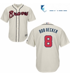 Mens Majestic Atlanta Braves 8 Bob Uecker Replica Cream Alternate 2 Cool Base MLB Jersey