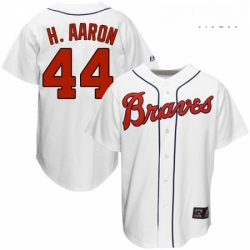 Mens Mitchell and Ness 1963 Atlanta Braves 44 Hank Aaron Replica White Throwback MLB Jersey