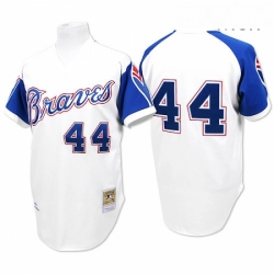 Mens Mitchell and Ness 1974 Atlanta Braves 44 Hank Aaron Authentic White Throwback MLB Jersey